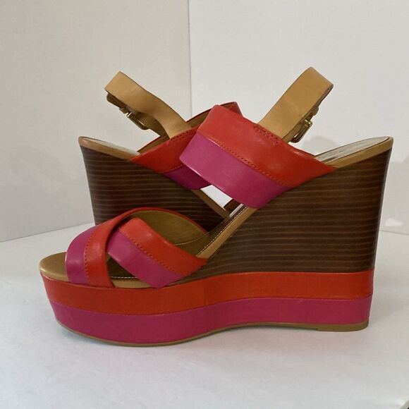 Coach Color Block Platform Sandals Orange Pink Stripe - Picture 11 of 12